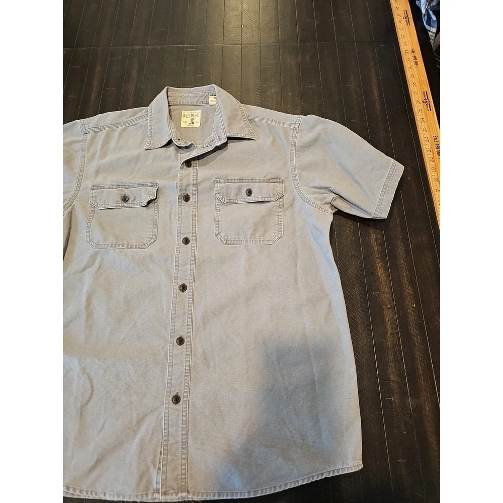 Red Head Men's Gray Button Up Short Sleeve Shirt Pockets Size Regular‎ Large